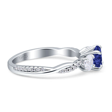 Infinity Round Three Stone Ring Blue Sapphire CZ 925 Sterling Silver Wholesale